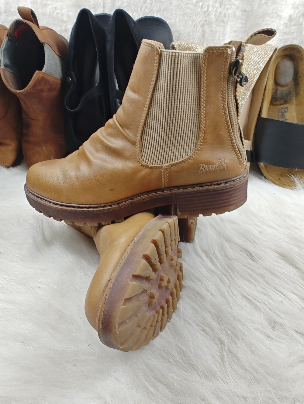 Blowfish Malibu Chillin Chelsea Boots Tan Purple Vegan Leather Dual Zip Women 8 - Picture 4 of 10